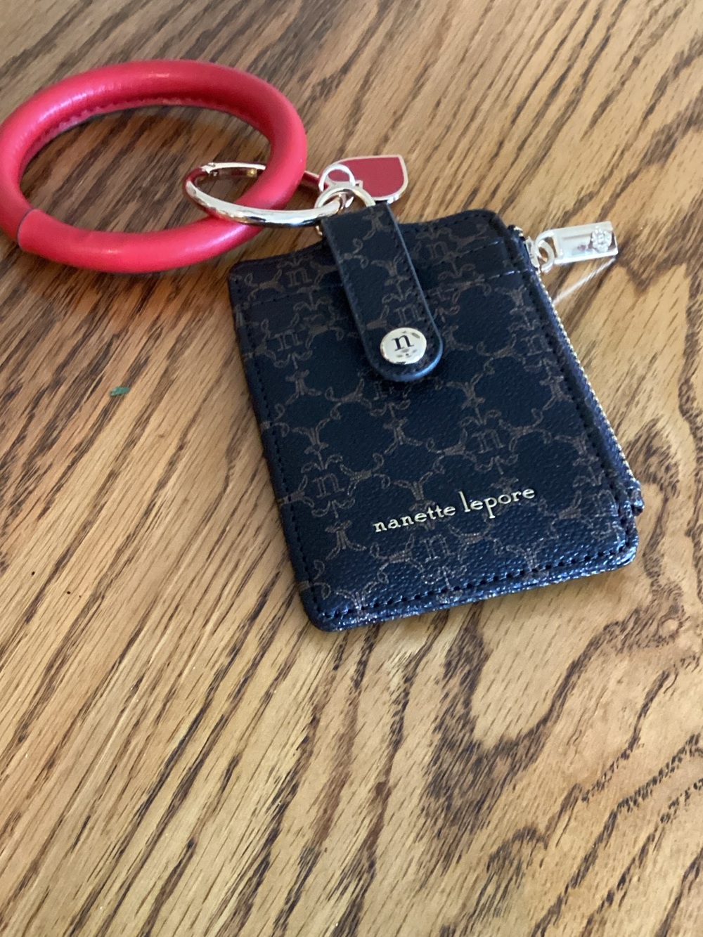 Nanette Lepore Black Card Holder with Red Silicone Keyring